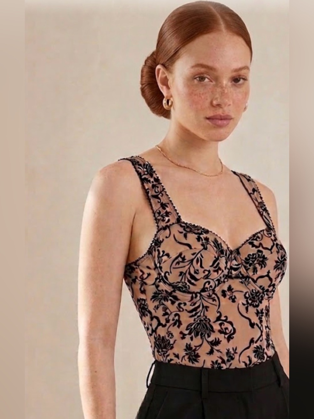 Windsor Floral Stunner Flocked Bustier Bodysuit Nude Black Mesh Size medium